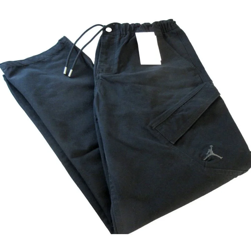 Jordan Men's MJ Chicago Cotton Cargo Casual Air Jordan Logo Pants Black NWT
